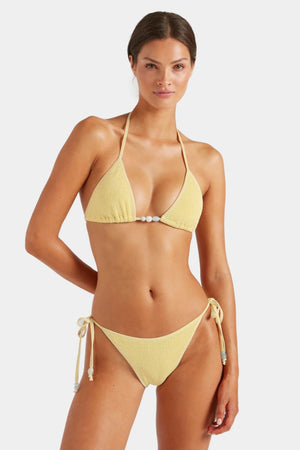 Gina Beaded Bikini Butter by Hunza G - triangle bikini with adjustable ties and bead detail, designed for a customisable sculpted fit.