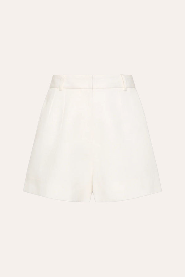 Gino Short Off White by Faithfull the Brand – tailored linen blend shorts with pleated front. Perfect for summer styling.