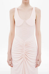 Gisele Jersey Maxi Dress Dusty Pink by MISHA – a fitted maxi with ruched waist and sculpted bust. Perfect for elegant styling.