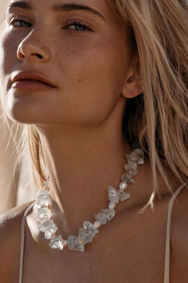 Glaze Necklace by Amber Sceats - necklace with rock crystals and freshwater pearls, designed for bold elevated styling.