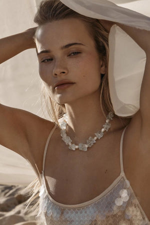Glaze Necklace by Amber Sceats - necklace with rock crystals and freshwater pearls, designed for bold elevated styling.