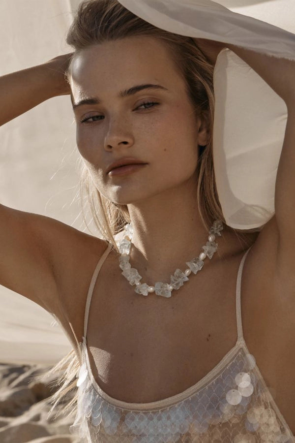 Glaze Necklace by Amber Sceats - necklace with rock crystals and freshwater pearls, designed for bold elevated styling.