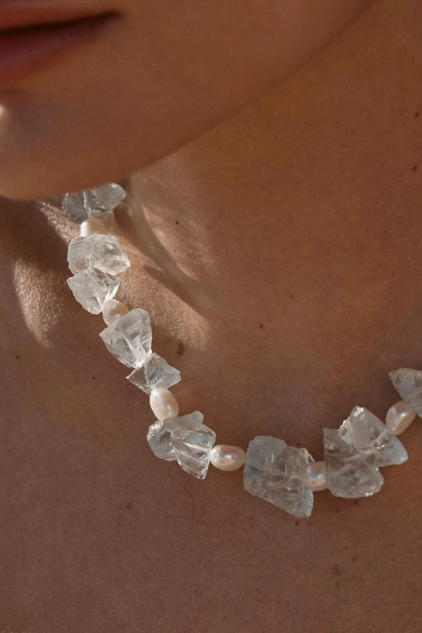 Glaze Necklace by Amber Sceats - necklace with rock crystals and freshwater pearls, designed for bold elevated styling.