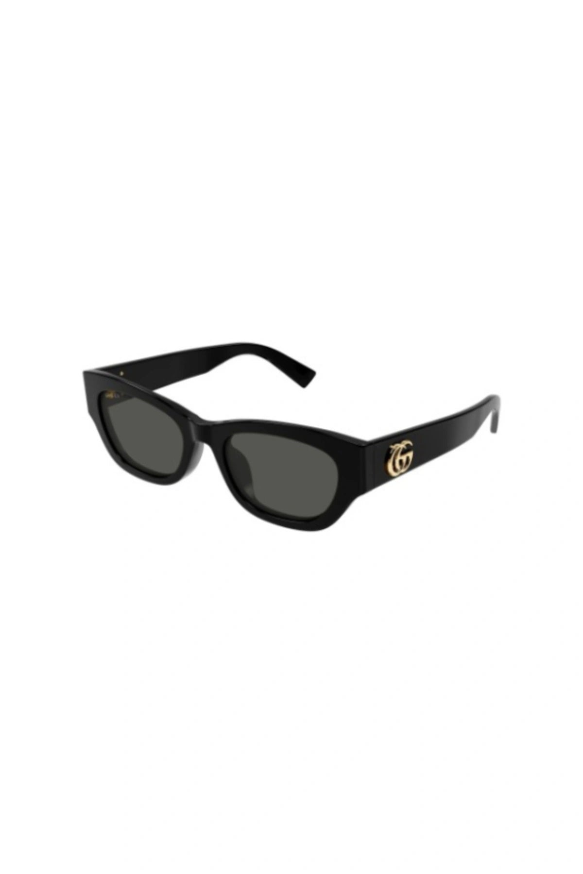 Gucci GG1954SA sunglasses in black acetate with grey cat-eye lenses and signature tridimensional Double G logo temples.
