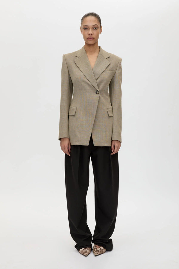 Halden Fitted Contour Blazer Taupe by Camilla and Marc – tailored wool blend blazer with fitted waist and refined silhouette.