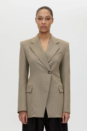 Halden Fitted Contour Blazer Taupe by Camilla and Marc – tailored wool blend blazer with fitted waist and refined silhouette.