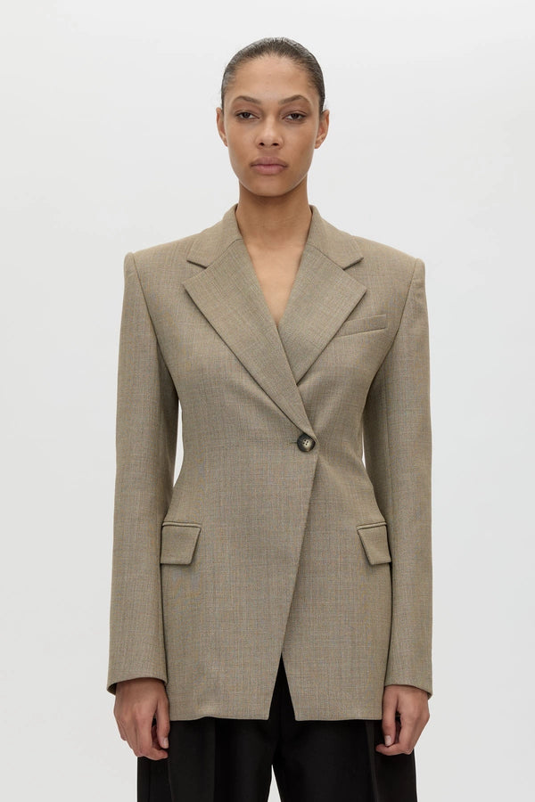 Halden Fitted Contour Blazer Taupe by Camilla and Marc – tailored wool blend blazer with fitted waist and refined silhouette.