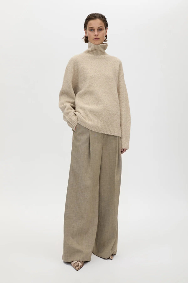 Halden Tailored Pleated Pant Taupe by Camilla and Marc – wide leg tailored trousers in textured wool blend twill.