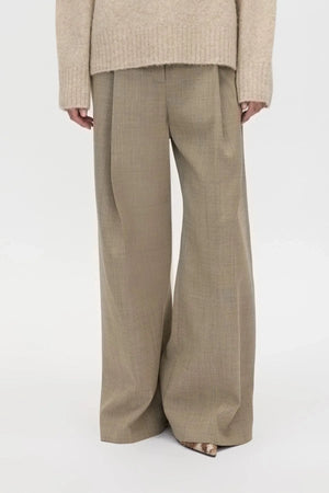 Halden Tailored Pleated Pant Taupe by Camilla and Marc – wide leg tailored trousers in textured wool blend twill.