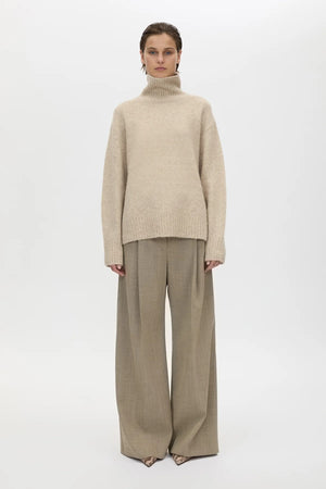 Halden Tailored Pleated Pant Taupe by Camilla and Marc – wide leg tailored trousers in textured wool blend twill.