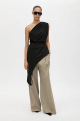 Halden Tailored Pleated Pant Taupe by Camilla and Marc – wide leg tailored trousers in textured wool blend twill.