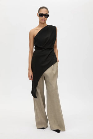 Halden Tailored Pleated Pant Taupe by Camilla and Marc – wide leg tailored trousers in textured wool blend twill.