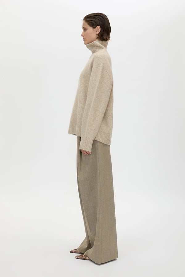 Halden Tailored Pleated Pant Taupe by Camilla and Marc – wide leg tailored trousers in textured wool blend twill.