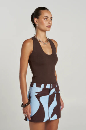 Halle Tank Espresso by Summi Summi – organic cotton knit tank with cross over back detail and fitted silhouette.