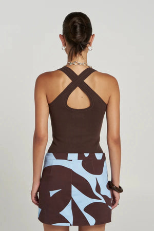 Halle Tank Espresso by Summi Summi – organic cotton knit tank with cross over back detail and fitted silhouette.