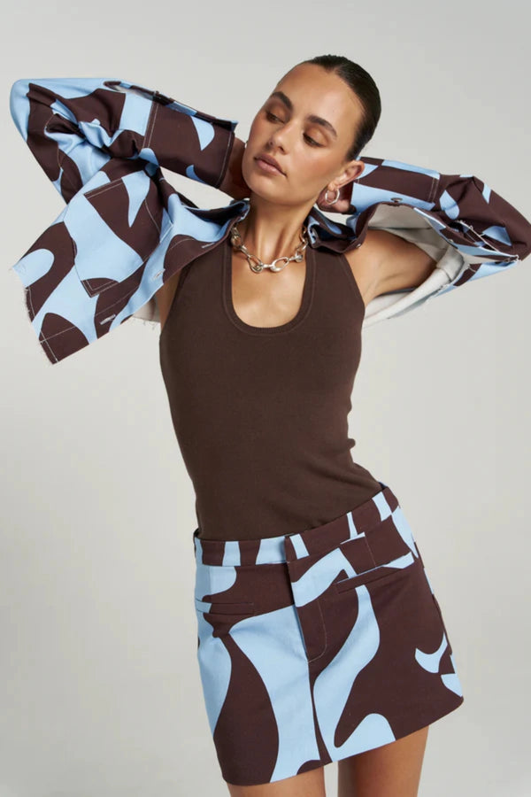 Halle Tank Espresso by Summi Summi – organic cotton knit tank with cross over back detail and fitted silhouette.