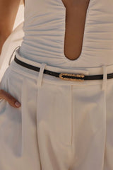 Hammada Belt by Amber Sceats, leather belt with sculptural gold buckle, perfect for elevated everyday styling.