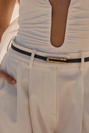 Hammada Belt by Amber Sceats, leather belt with sculptural gold buckle, perfect for elevated everyday styling.