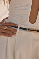 Hammada Belt by Amber Sceats, leather belt with sculptural gold buckle, perfect for elevated everyday styling.