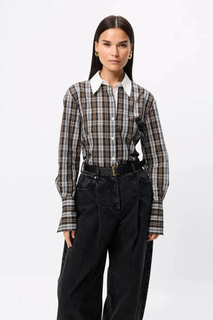 Harley Shirt Plaid by Mossman – relaxed cotton plaid shirt with contrast white collar and French cuffs.