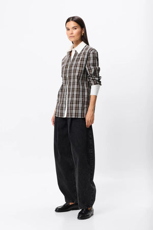 Harley Shirt Plaid by Mossman – relaxed cotton plaid shirt with contrast white collar and French cuffs.