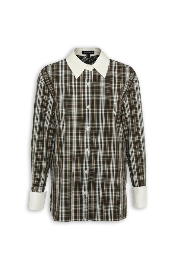 Harley Shirt Plaid by Mossman – relaxed cotton plaid shirt with contrast white collar and French cuffs.