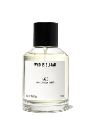 Haze by Who Is Elijah, a unisex scent with pink pepper, orange blossom, clove, chestnut, cedarwood, vanilla, and warm woods.