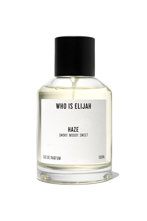 Haze by Who Is Elijah, a unisex scent with pink pepper, orange blossom, clove, chestnut, cedarwood, vanilla, and warm woods.