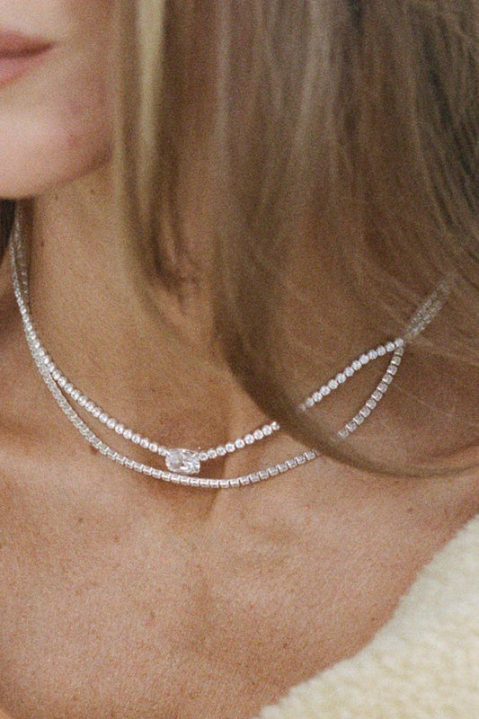 Heirloom Tennis Necklace by Porter Jewellery — a white gold vermeil necklace with precision-set CZ stones for a seamless, brilliant finish.