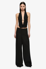 Henley Drape Top Black by Bec + Bridge – backless structured top with under bust wire and mesh draped detail.