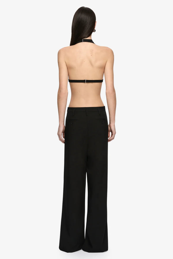 Henley Drape Top Black by Bec + Bridge – backless structured top with under bust wire and mesh draped detail.