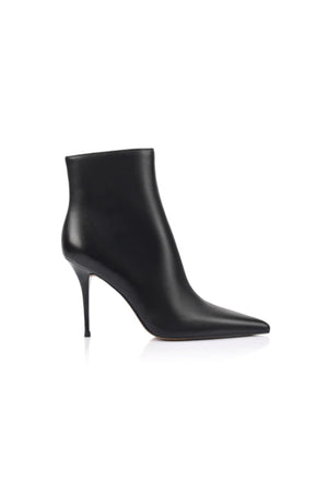 Henry Boot Black Leather by Lana Wilkinson - black ankle boots with pointed toe and stiletto heel, designed for a sleek modern look.