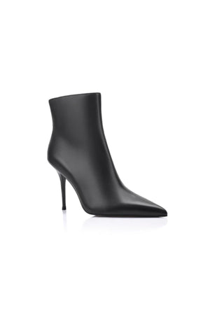 Henry Boot Black Leather by Lana Wilkinson - black ankle boots with pointed toe and stiletto heel, designed for a sleek modern look.