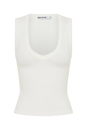 Jaz Hand V Neck Cotton Tank White by Sneaky Link – a slim cotton tank with V neckline. Perfect for effortless everyday styling.