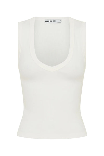 Jaz Hand V Neck Cotton Tank White by Sneaky Link – a slim cotton tank with V neckline. Perfect for effortless everyday styling.
