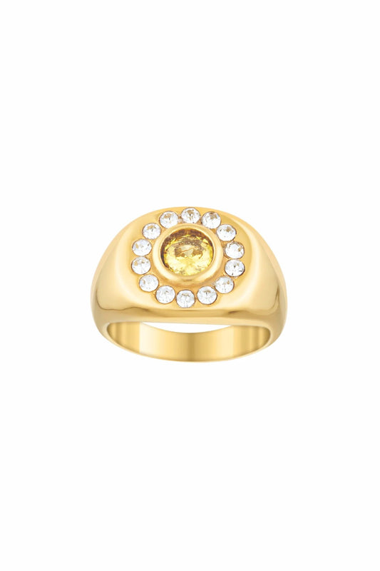 Heritage Crown Pinky Gold Citrine by Porter Jewellery – gold vermeil pinky signet ring with citrine and clear cubic zirconia stones.