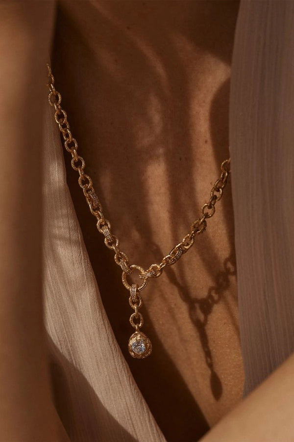 Hesperia Necklace by Amber Sceats - gold necklace with crystal chain and teardrop pendant, designed for elegant elevated styling.
