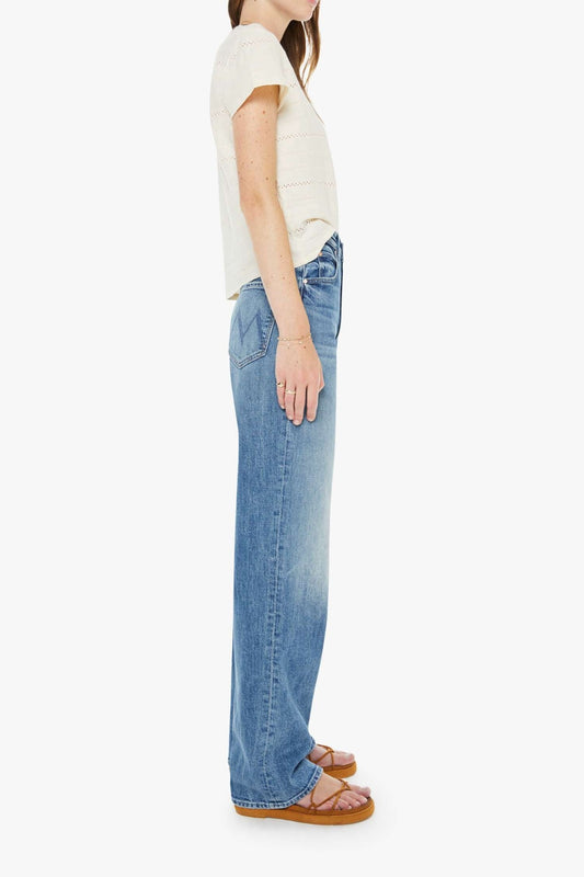 High Waisted Tunnel Vision Sneak Girls Just Want To Have Sun by MOTHER - wide leg jeans in mid blue wash, designed for a high rise fit.