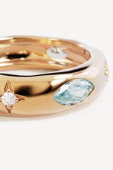 Hope And Protection Ring by By Charlotte, 18k gold vermeil evil eye ring with cubic zirconias and lab-grown opals.