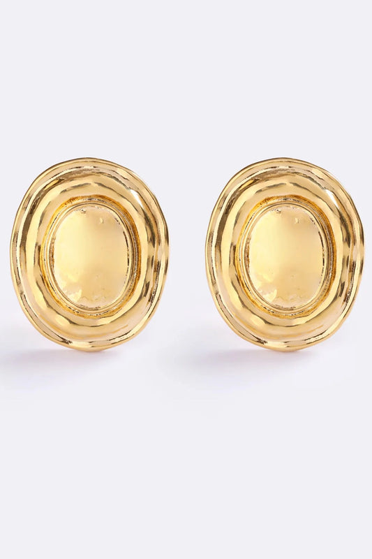 Hot In Here Gold by Emma Pills - gold statement earrings with hammered texture and hollow design, designed for a bold lightweight look.