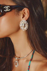 Hot In Here Silver by Emma Pills - silver statement earrings with hammered texture and hollow design, designed for a bold lightweight look.