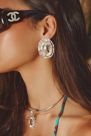 Hot In Here Silver by Emma Pills - silver statement earrings with hammered texture and hollow design, designed for a bold lightweight look.