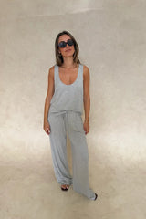 Hunter Top and Pants in Grey Marle by Sneaky Link, relaxed straight-leg pant with stretch fabric and elastic waistband for effortless dressing.
