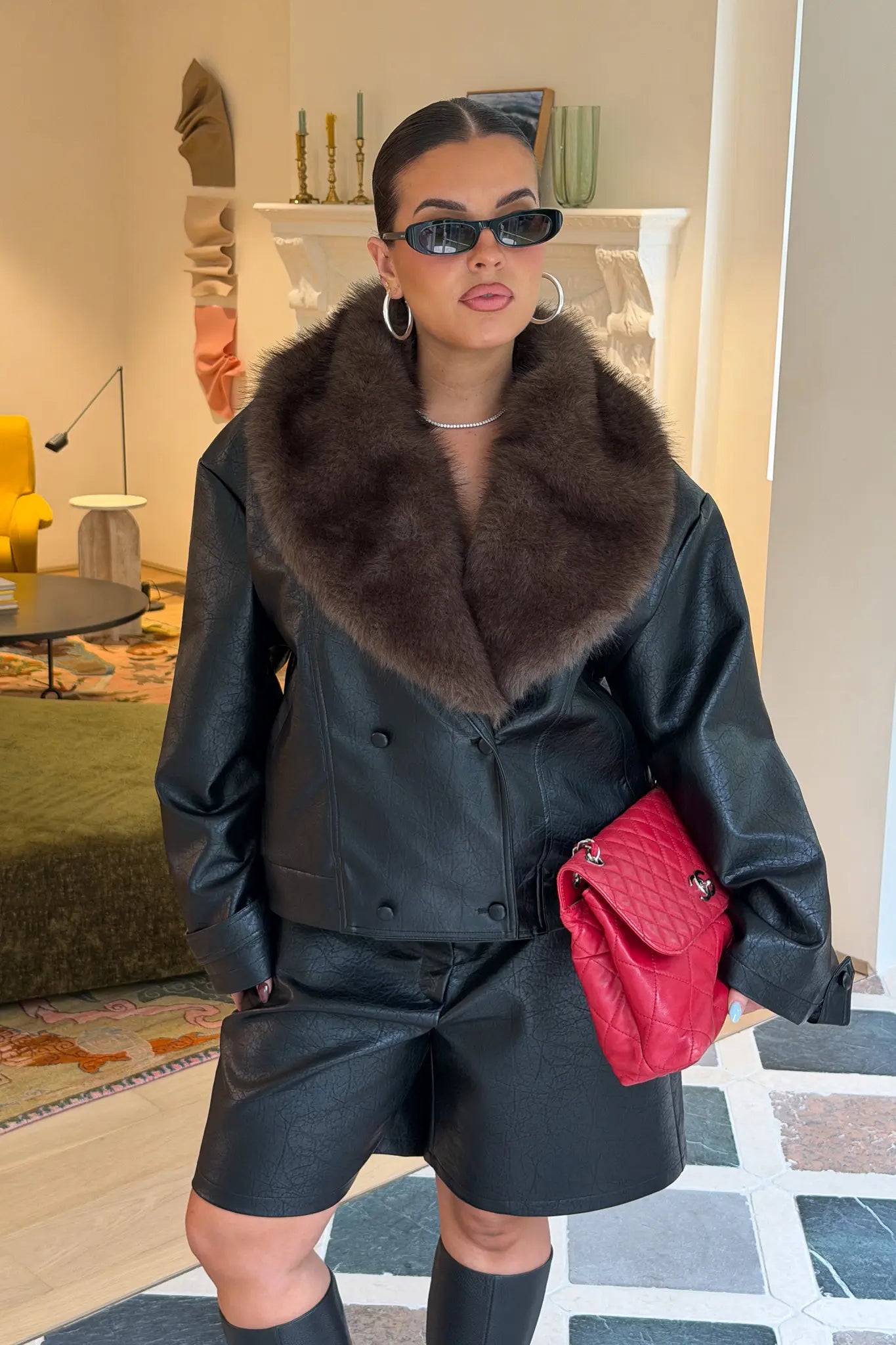 Jaz Faux Fur Collar Jacket Black — Jackets / Coats | Girls with Gems