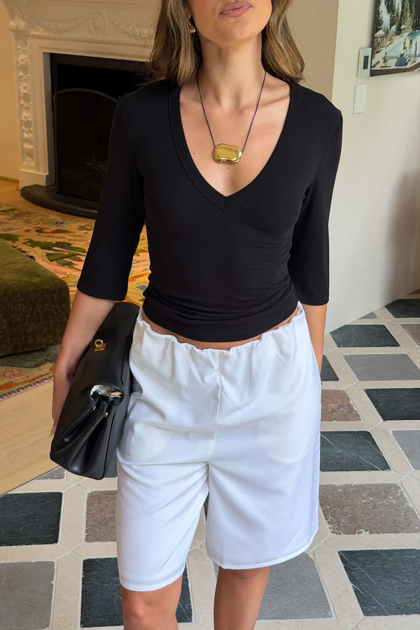 Jaz 3/4 Sleeve V Neck Jersey Top Black by Sneaky Link, sculpted V neck top with stretch fit, perfect for everyday or night out styling