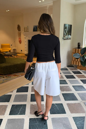 Jaz Mid Rise Bermuda Short Ivory by Sneaky Link, tailored bermuda shorts with mid rise fit, perfect for chic everyday styling
