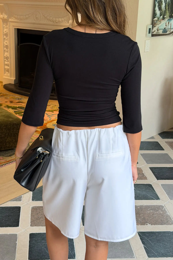 Jaz 3/4 Sleeve V Neck Jersey Top Black by Sneaky Link, sculpted V neck top with stretch fit, perfect for everyday or night out styling