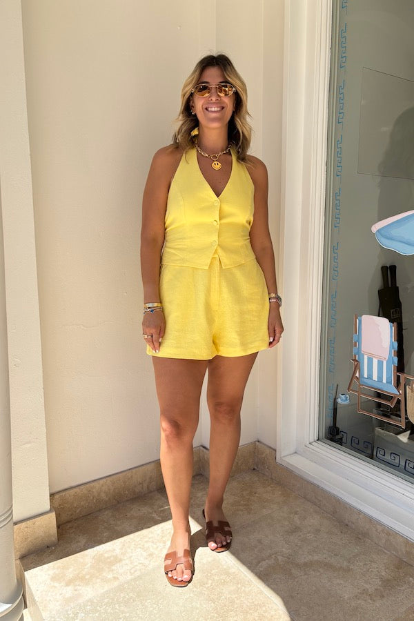 Sneaky Link | Linen Shorts Lemon | Girls With Gems