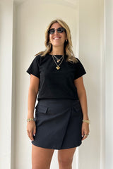Black Tee by Sneaky Link – Trendy loose-fit 100% cotton classic black tee, a versatile essential for any capsule wardrobe and everyday casual looks.