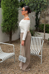 Jaz wide leg lounge pants in oat marle fabric, featuring a relaxed fit and soft texture.